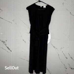 J.Crew Women's Black Sleeveless Midi Dress with Waist Tie Size 4 wool career​